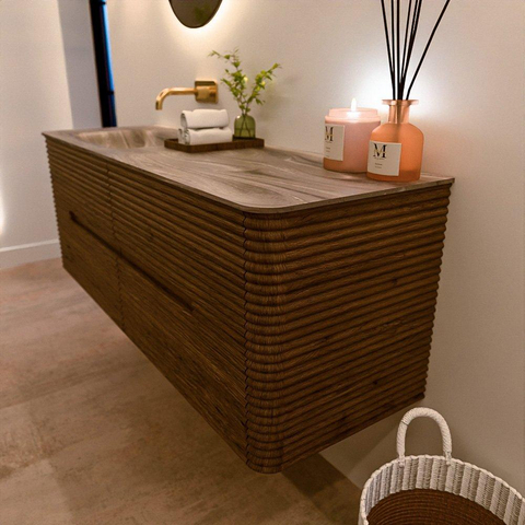 Mondiaz CIRO-DLUX Badkamermeubelset - 140x45x50cm - Solid surface wastafel Sombra - 1 wasbak Links - zonder kraangaten - 4 lades - Dusk SW1533422