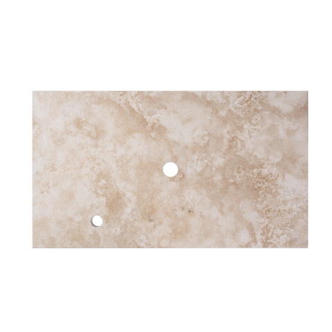 Saniclass Travertine Plan vasque - 80x46cm - 1 trou de robinet - 1 découpe de siphon - pierre naturelle mouchetée SW1242428
