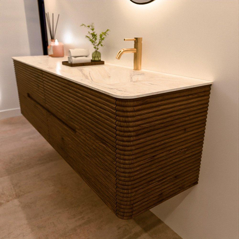 Mondiaz CIRO-DLUX Badkamermeubelset - 170x45x50cm - Solid surface wastafel Ostra - 1 wasbak Rechts - 1 kraangat - 4 lades - Dusk SW1533446