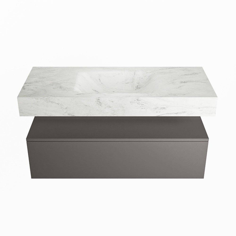 Mondiaz ALAN-DLUX Ensemble de meuble - 110cm - meuble Dark grey mat - 1 tiroir - Lavabo Cloud Opalo suspendu - vasque Centre - 0 trous de robinet SW806220