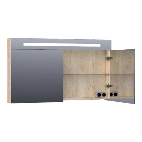 Saniclass Double Face Spiegelkast - 120x70x15cm - verlichting - geintegreerd - 2 links- rechtsdraaiende spiegeldeur - MFC - sahara SW371736