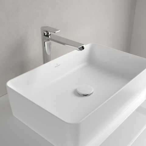 Villeroy & Boch Collaro opzetwastafel rechthoekig - 56x36cm - zonder overloop - zonder kraangat CeramicPlus - Stone White (mat wit) SW336072