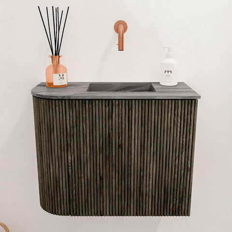 Mondiaz JOYA-DLUX 51.6cm toiletmeubel - ronding links kleur Shadow - Wastafel FAYE positie Rechts Zonder kraangat kleur Sombra. SW1425215