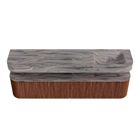 MONDIAZ THOR-DLUX Meuble de salle de bains - 200cm - arrondi gauche + droite - couleur Ruby - 2 tiroirs et 2 portes - Vasque suspendue CLOUD Droite 1 trou de robinet - couleur Sombra SW1467339