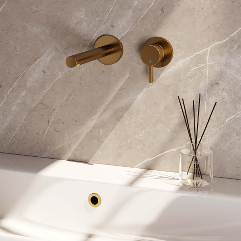 Robinet mélangeur lavabo encastrable Brauer Gold Edition - bec droit à gauche - levier moyen épais - modèle E 1 - PVD - or brossé SW547651