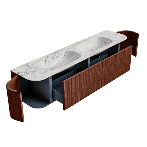 Mondiaz KURVE-DLUX Badkamermeubelset - 190x46x40cm - 2 lade - 2 deuren - wastafel solid surface - dubbel - 2 kraangaten - Ruby SW1415982