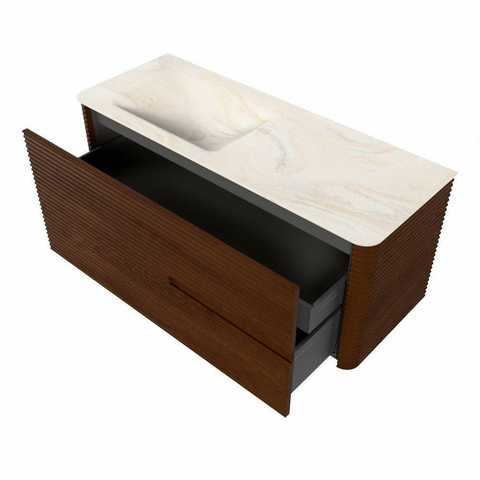 Mondiaz CIRO-DLUX Meuble de salle de bains - 120x45x50cm - Plan vasque solid surface Ostra - 1 vasque à gauche - 1 trou de robinet - 2 tiroirs - Ruby SW1531865