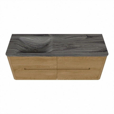Mondiaz CIRO-DLUX Meuble de salle de bains complet - 130x45x50cm - Plan vasque solid surface Sombra - 1 lavabo à gauche - 1 trou de robinet - 4 tiroirs - Chêne SW1531231