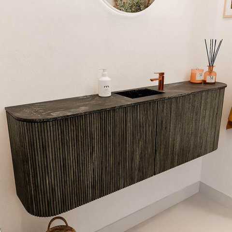 Mondiaz JOYA-DLUX Meuble de salle de bains 123,2cm - arrondi gauche et droite couleur Shadow - Vasque FAYE position Milieu 1 trou de robinet couleur Lava SW1422876