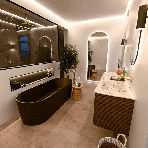 Mondiaz CIRO-DLUX Badkamermeubelset - 150x45x50cm - Solid surface wastafel Glace - 1 wasbak Rechts - zonder kraangaten - 4 lades - Dusk SW1532997