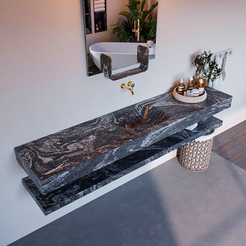 Mondiaz ALAN-DLUX Ensemble de meuble - 200cm - meuble Lava mat - 0 tiroirs - Lavabo Cloud Lava suspendu - vasque Centre - 0 trous de robinet SW809227