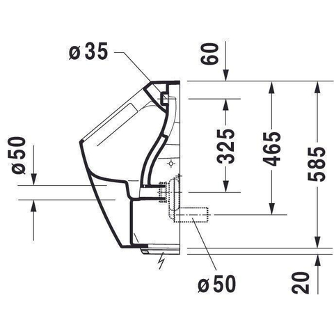 Duravit Me by starck Urinoir - spoelrandloos elektronisch - met netvoeding - zonder vlieg - 30x35cm - inclusief complete sturing en bevestiging - met wondergliss - wit SW84207
