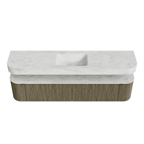 MONDIAZ THOR-DLUX 200cm meuble de salle de bains arrondi gauche + droite couleur Shadow avec 2 tiroirs et 2 portes. Vasque suspendue CLOUD Milieu 1 trou de robinet couleur Opalo. SW1467047