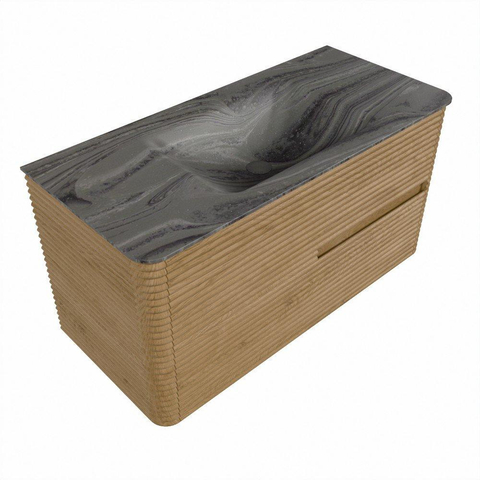 Mondiaz CIRO-DLUX Badkamermeubelset - 100x45x50cm - Solid surface wastafel Sombra - 1 wasbak Midden - zonder kraangaten - 2 lades - Oak SW1531232