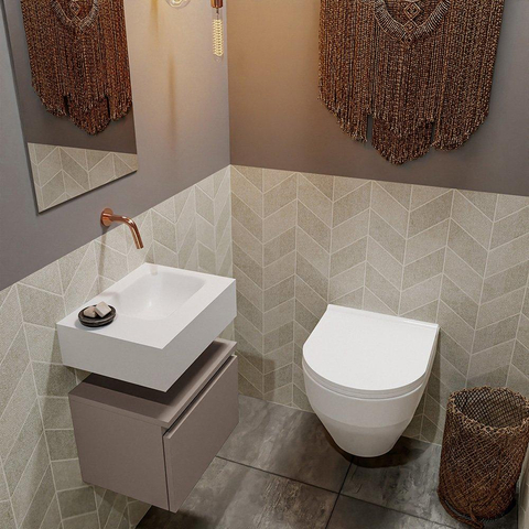 MONDIAZ ANDOR Toiletmeubel 40x30x30cm met 0 kraangaten 1 lades smoke mat Wastafel Lex rechts Solid Surface Wit SW474011