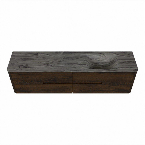 Mondiaz CIRO-DLUX Ensemble de meubles de salle de bains - 190x45x50cm - Plan vasque solid surface Sombra - 1 lavabo à droite - 1 trou de robinet - 4 tiroirs - Noyer SW1530766