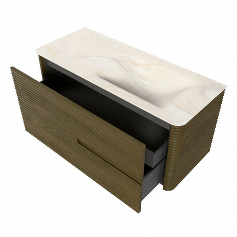 Mondiaz CIRO-DLUX Meuble de salle de bains - 110x45x50cm - Vasque solid surface Ostra - 1 bassin à droite - sans trous de robinetterie - 2 tiroirs - Dusk SW1532919