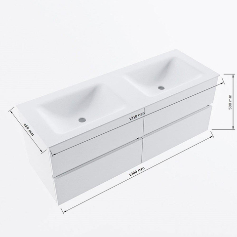 VICA-DLUX 130cm meuble de salle de bain sous-vasque Lin 4 tiroirs. Lavabo encastré CLOUD double sans trou de robinet, couleur Frappe. SW902501