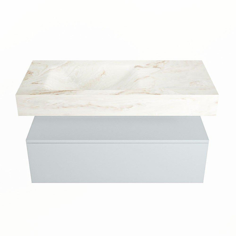 Mondiaz ALAN-DLUX Ensemble de meuble - 100cm - meuble Clay mat - 1 tiroir - Lavabo Cloud Frappe suspendu - vasque Gauche - 1 trou de robinet SW804828