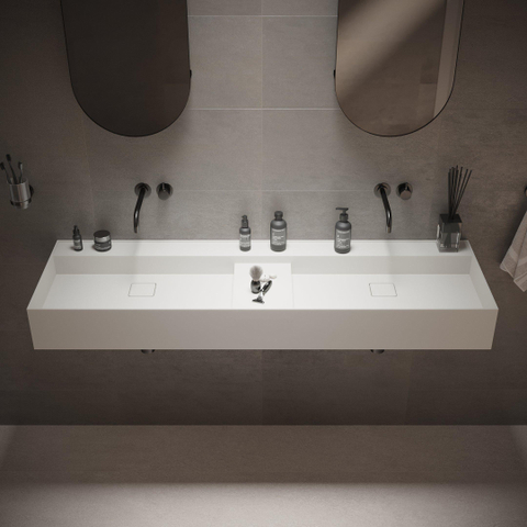 Ideavit SolidBliss Wastafel 150x45x16cm 0 kraangaten Solid surface mat wit SW420100