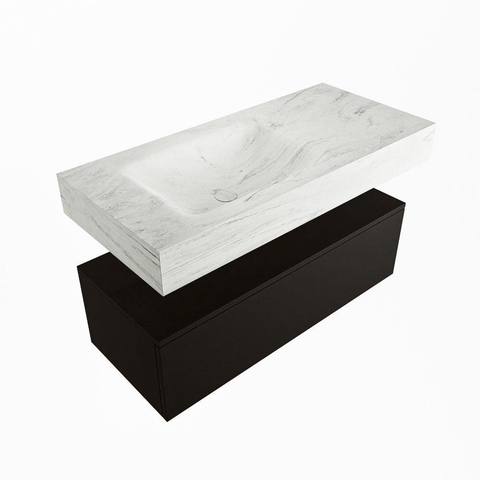 Mondiaz ALAN-DLUX Ensemble de meuble - 100cm - meuble Urban mat - 1 tiroir - Lavabo Cloud Opalo suspendu - vasque Gauche - 0 trous de robinet SW806210