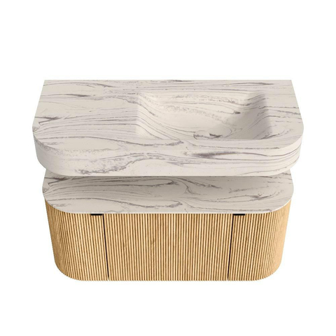 MONDIAZ THOR-DLUX Meuble de salle de bains - 100cm - arrondi gauche + droite - couleur Oak - 1 tiroir - 2 portes - Vasque suspendue CLOUD droite sans trou de robinet - couleur Nata SW1467498
