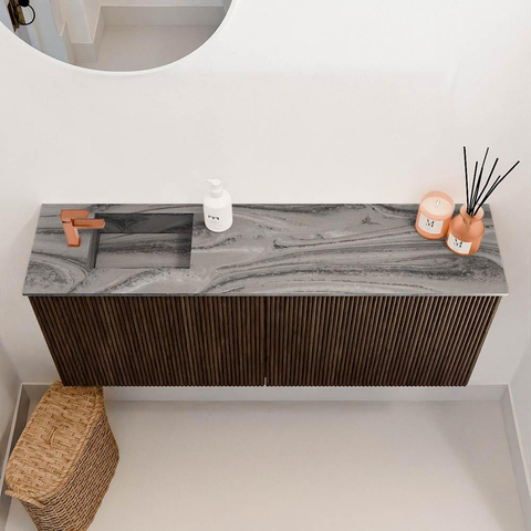 Mondiaz JOYA-DLUX 100cm toiletmeubel - kleur Walnut - Wastafel FAYE positie Links 1 kraangat kleur Sombra. SW1424735