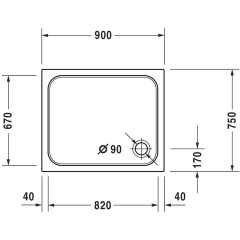 Duravit D-code Douchebak - 90x75x8.5cm rechthoekig acryl - wit 0295838