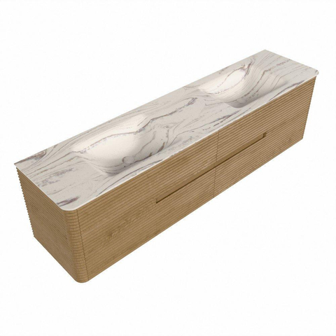 Mondiaz CIRO-DLUX Badkamermeubelset - 190x45x50cm - Solid surface wastafel Nata - 2 wasbak Dubbel - zonder kraangaten - 4 lades - Oak SW1531498