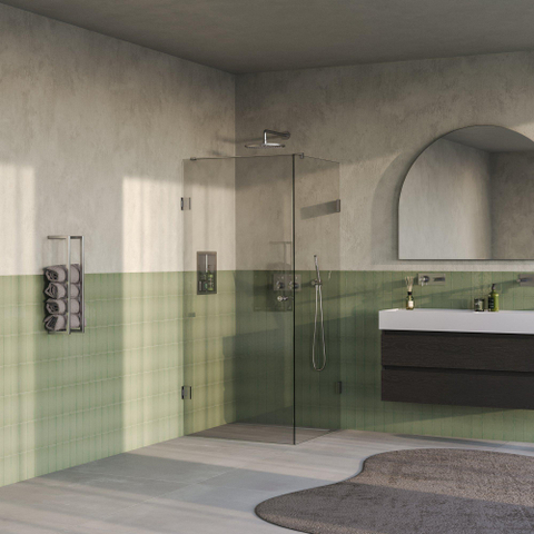 BRAUER Void Carving Cabine de douche - 90x90x200cm - porte battante - revêtement verre - réversible - verre clair - Acier inoxydable brossé PVD SW1418139