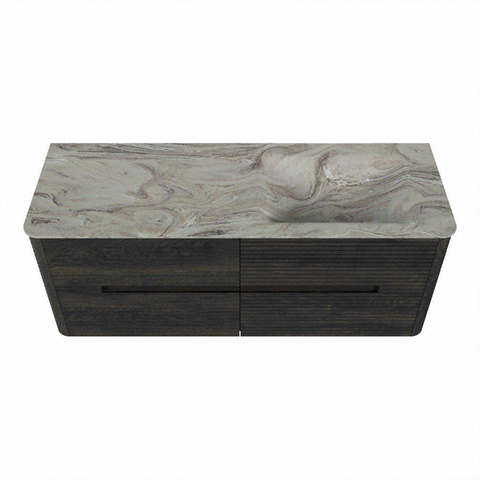 Mondiaz CIRO-DLUX Meuble de salle de bains - 130x45x50cm - Plan vasque solid surface Glace - 1 lavabo à droite - 1 trou de robinetterie - 4 tiroirs - Shadow SW1532250