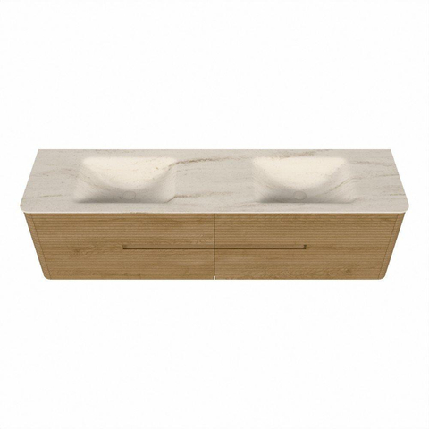 Mondiaz CIRO-DLUX Badkamermeubelset - 180x45x50cm - Solid surface wastafel Meli - 2 wasbak Dubbel - zonder kraangaten - 4 lades - Oak SW1531424
