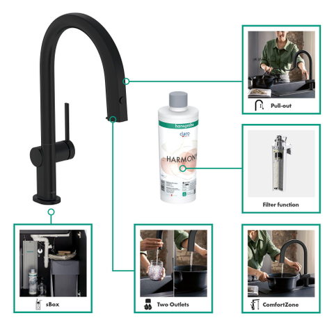 Hansgrohe Aqittura M91 Filter systeem - 210 uittrekbare uitloop - 1jet - sbox - mat zwart SW918540