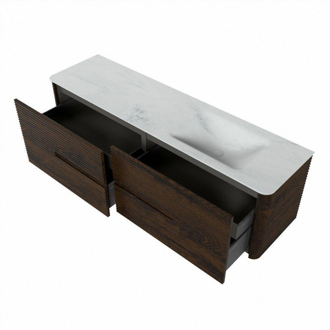 Mondiaz CIRO-DLUX Meuble de salle de bains - 170x45x50cm - Plan vasque en solid surface Opalo - 1 bassin à droite - 1 trou de robinet - 4 tiroirs - Noyer SW1530332