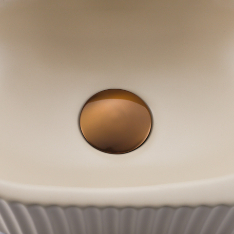 Fugaflow Efficiente Pietra Ensemble de fontaine - 40x21,5x12cm - droite - rainuré - demi-ronde - 1 trou de robinet - céramique - robinet de fontaine cuivre brossé - bouchon de vidange - siphon abaissé - beige SW1443525