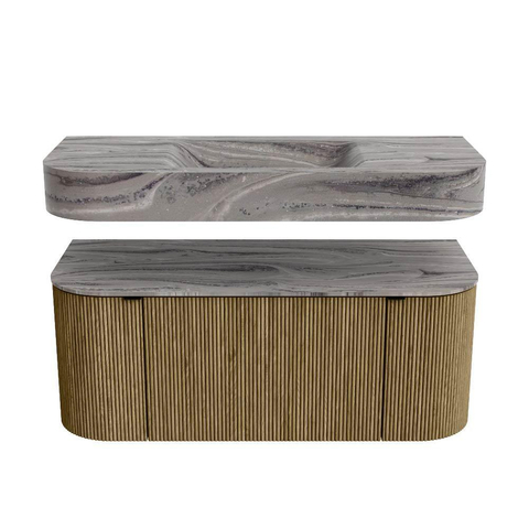 MONDIAZ THOR-DLUX Meuble de salle de bains - 110cm - arrondi gauche + droite - couleur Dusk - 1 tiroir - 2 portes - Vasque suspendue CLOUD Centre 1 trou de robinet couleur Sombra SW1463077