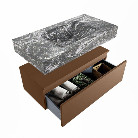 Mondiaz ALAN-DLUX Ensemble de meuble - 90cm - meuble Rust mat - 1 tiroir - Lavabo Cloud Lava suspendu - vasque Centre - 1 trou de robinet SW808302