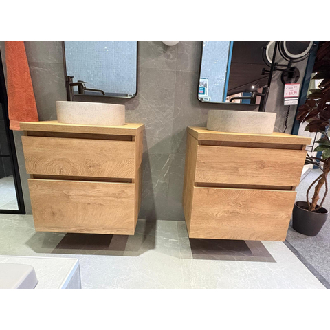 BRAUER Delight badmeubelset (onderkast + topblad) - 60x46x60cm - 2 softclose lades - greeploos - 1 sifon uitsparing - Ocean Medium topblad - 60x46x4cm - Forest Tan SHOWROOMMODEL SHOW26654