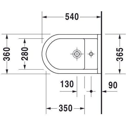 Duravit Starck 3 Wandbidet - 355x320x540mm - 1 kraangat overl w.gliss - wondergliss - glans wit 0314145