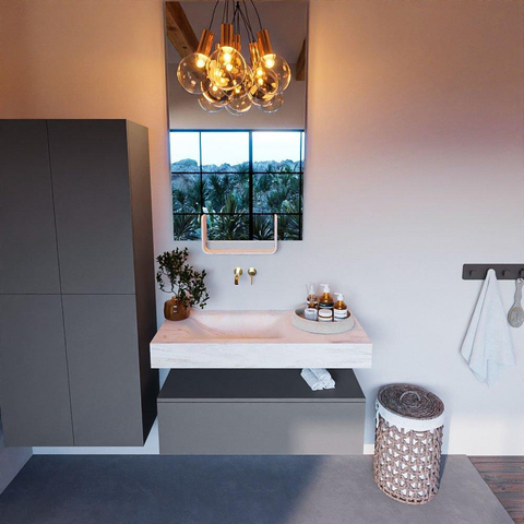 Mondiaz ALAN-DLUX Ensemble de meuble - 100cm - meuble - Plata mat - 1 tiroir - Lavabo Cloud Ostra suspendu - vasque gauche - 0 trous de robinet - Beige SW807760