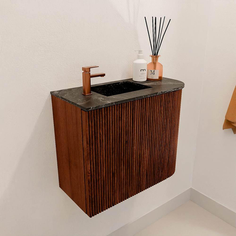 Mondiaz JOYA-DLUX 51.6cm toiletmeubel - ronding rechts kleur Ruby - Wastafel FAYE positie Links 1 kraangat kleur Lava. SW1423644