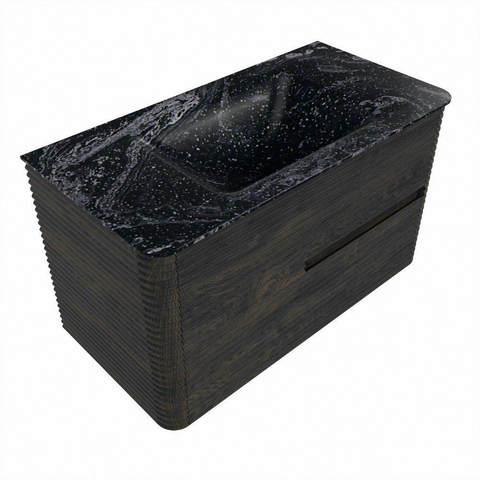 Mondiaz CIRO-DLUX Meuble de salle de bains - 90x45x50cm - Lavabo solid surface Lava - 1 vasque au milieu - 1 trou de robinet - 2 tiroirs - Shadow SW1532253