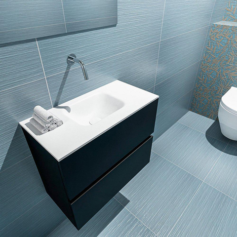 MONDIAZ ADA Toiletmeubel - 60x30x50cm - 0 kraangaten - 2 lades - urban mat - wasbak midden - Solid surface - Wit SW472541