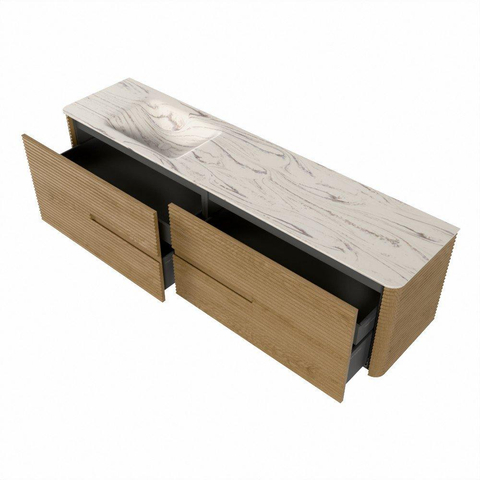 Mondiaz CIRO-DLUX Badkamermeubelset - 190x45x50cm - Solid surface wastafel Nata - 1 wasbak Links - 1 kraangat - 4 lades - Oak SW1531491