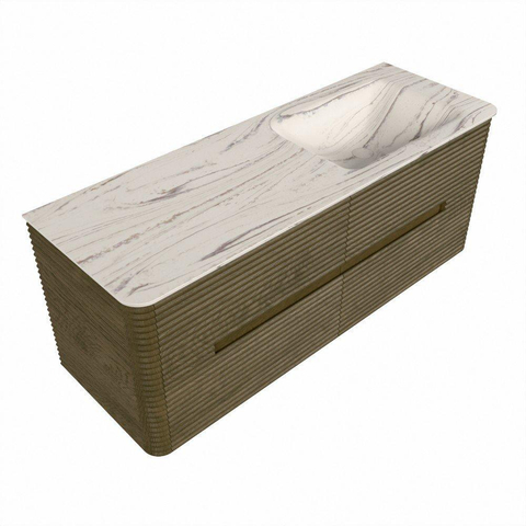Mondiaz CIRO-DLUX Meuble de salle de bains - 130x45x50cm - Vasque solid surface Nata - 1 lavabo à droite - 1 trou de robinet - 4 tiroirs - Dusk SW1533215