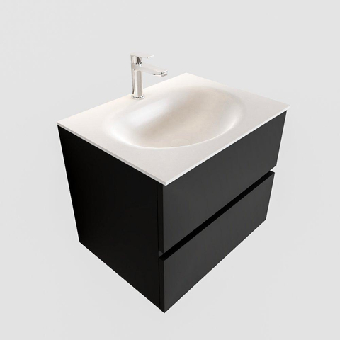MONDIAZ VICA Ensemble de meuble salle de bain - 60cm - 2 tiroirs - lavabo Moon central - 1 trou de robinet - solid surface urban SW410158