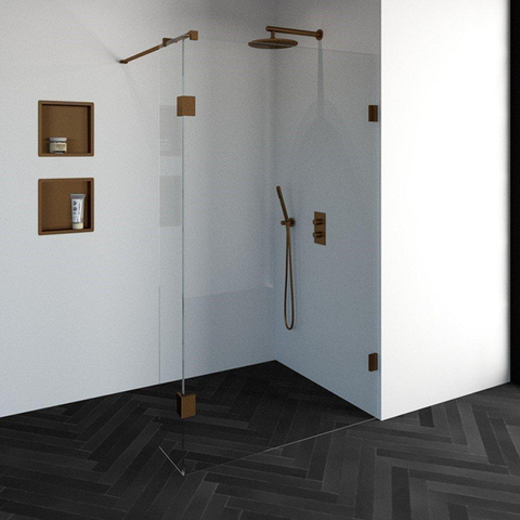 BRAUER Créer Douche à l'italienne - 120x200cm - sans profil - 30cm - paroi latérale - anti-calcaire - verre de sécurité 8mm - cuivre SW486661