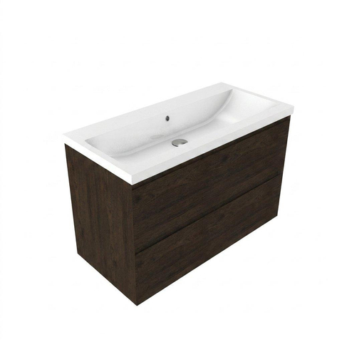 Saniclass Holz Pure Badkamermeubelset - 100x45x63.5cm - Bari keramische wastafel wit - 1 wasbak - 2 kraangaten - 2 lades - mat eiken charcoal (hout) SW1478767