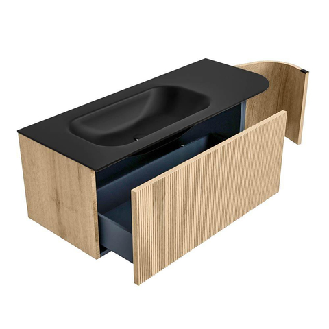 MONDIAZ KURVE 115cm meuble de salle de bains avec module 25 R couleur chêne avec 1 tiroir et 1 porte. Lavabo BIG SMALL gauche sans trou de robinet Urban. SW1138357