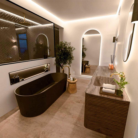 Mondiaz CIRO-DLUX Meuble de salle de bains - 190x45x50cm - Plan vasque solid surface Oza - 1 bassin à droite - sans trous de robinet - 4 tiroirs - Dusk SW1533316